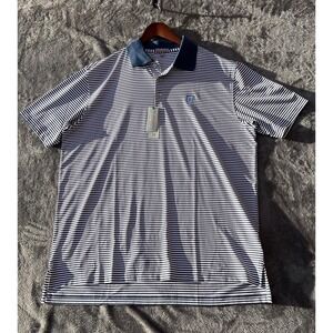 NWT Peter Millar Summer Comfort Polo Shirt Mens XL Blue White Stripe Performance